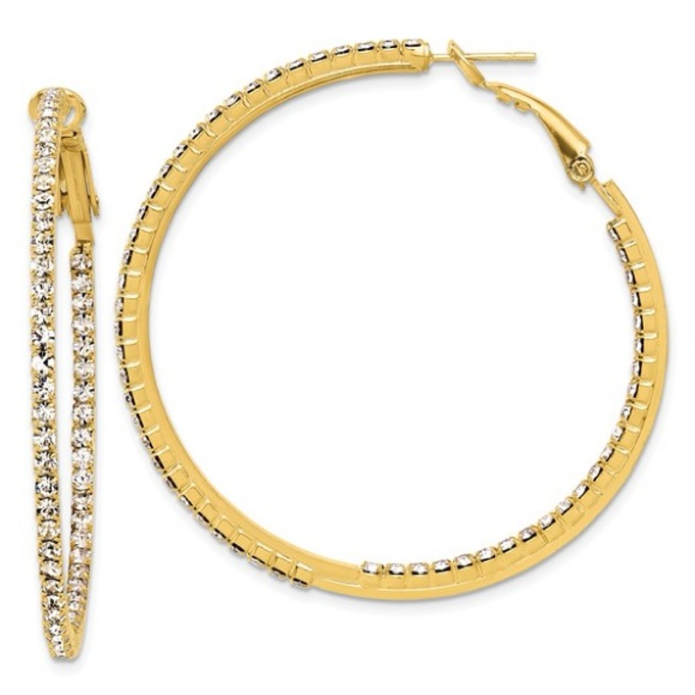 Gold-Tone Polished Crystal "In-and-Out" Hoop Earrings – 360-Degree Brilliance